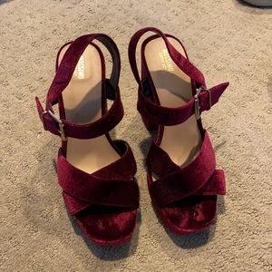 Burgundy Velvet Platform Sandals